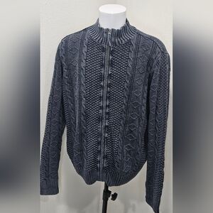 Carbon2Cobalt XL Heavy Cable Knit Fisherman Full Zip Sweater Blue Linen Blend